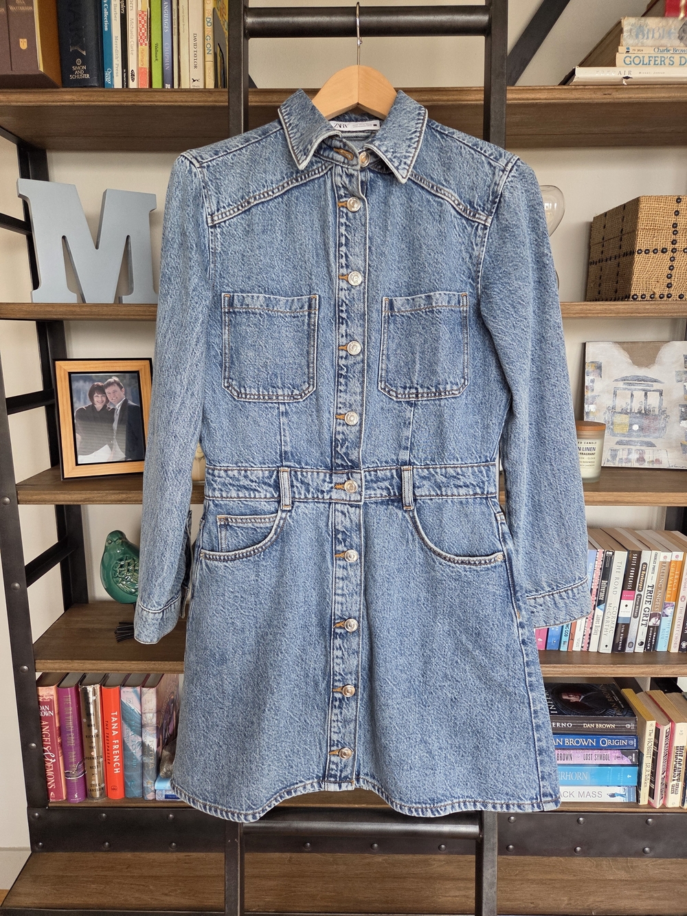 Zara Light Blue Denim Mini Dress, Size Medium